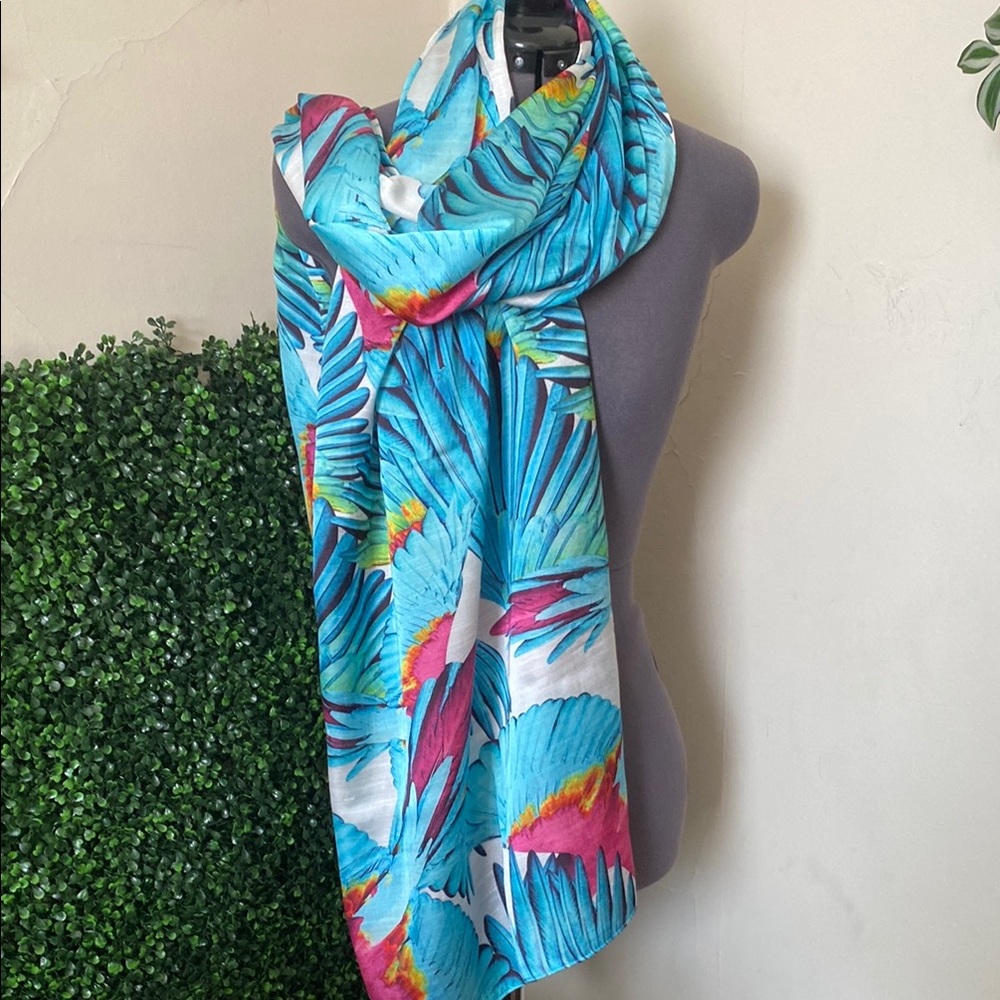 Echo Tropical Feathers Blue and Pink Scarf